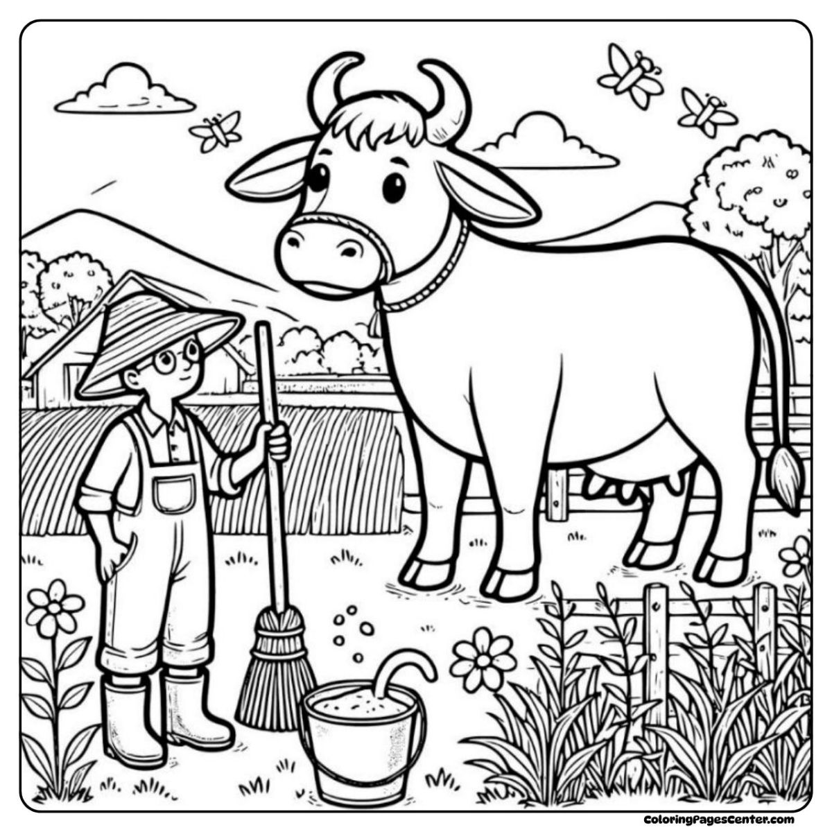 Cow without spots coloring page for your next farmyard adventure Cow without spots coloring page featuring a bright day on the farm