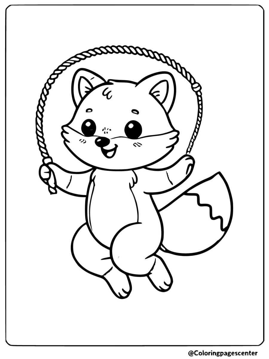 Cute fox happily skipping rope coloring page