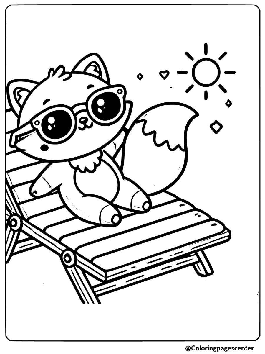 Cute fox relaxing on a chair under the sun coloring page