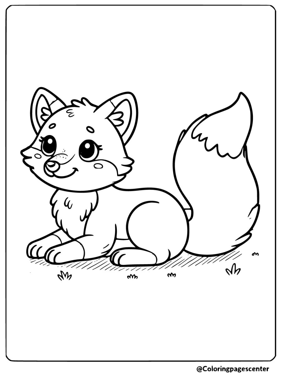 Coloring page of an easy fox sitting on grass, ideal for children