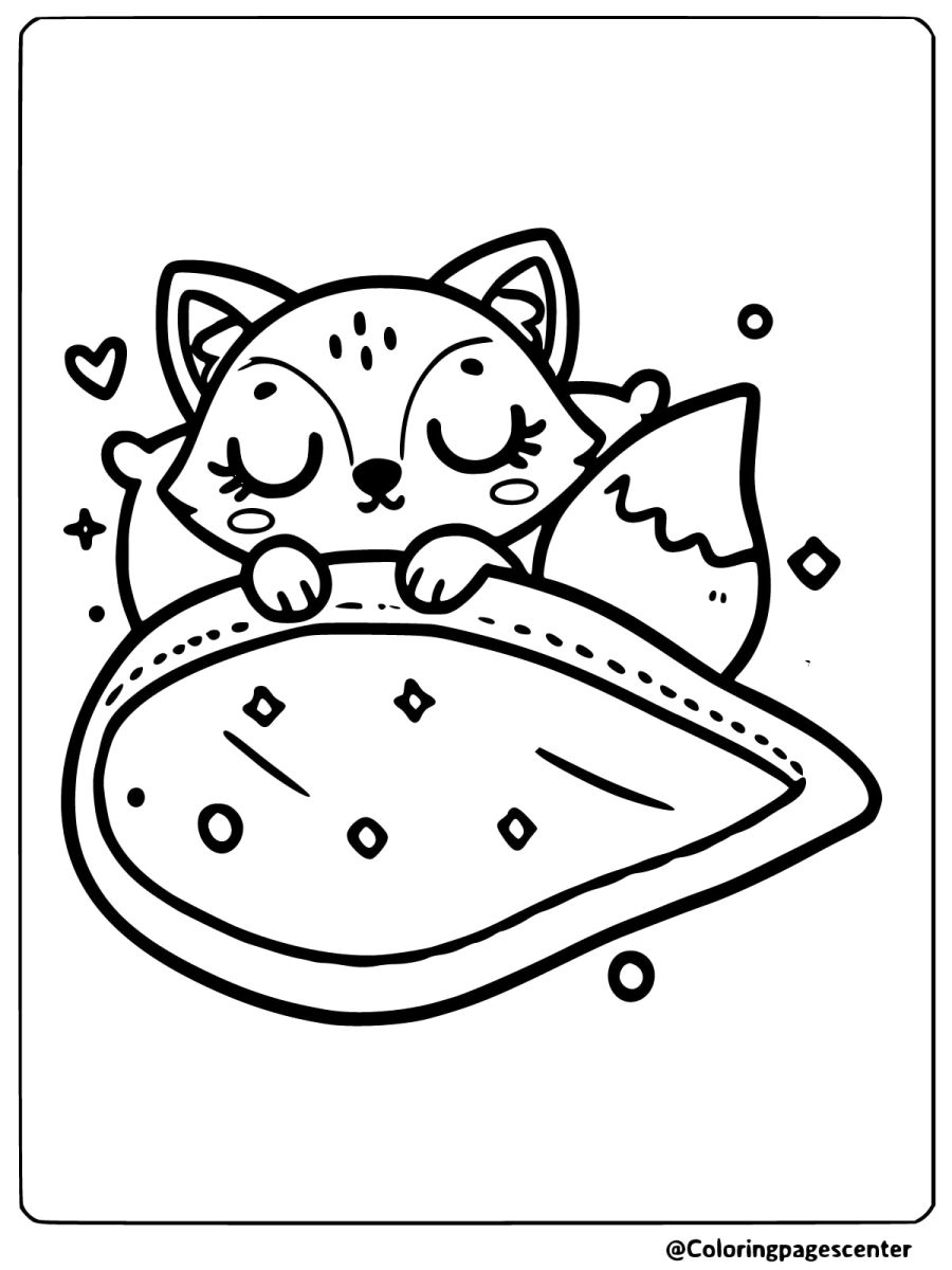 Coloring page of a sleeping easy fox on a pillow, great for relaxation