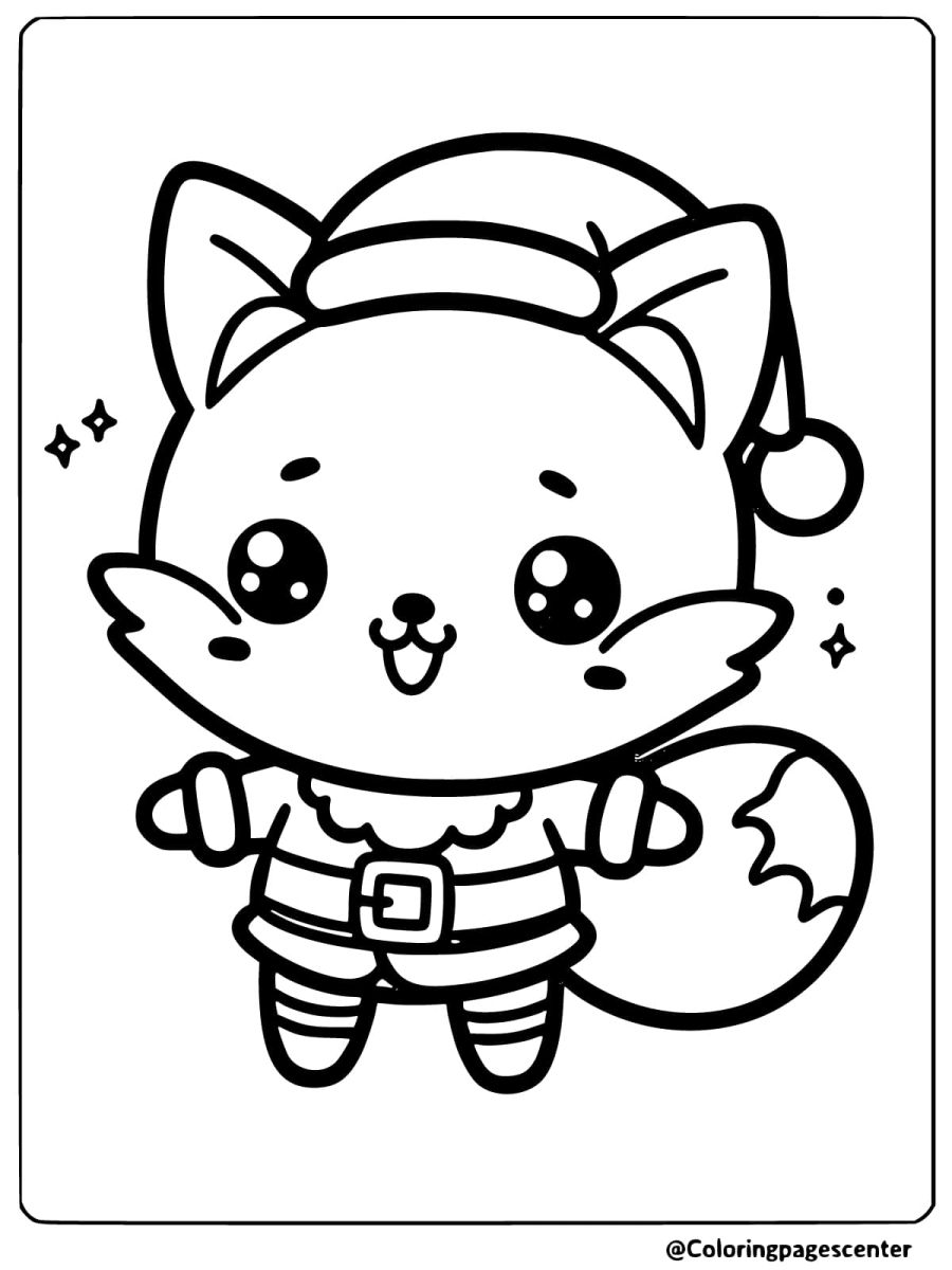 Coloring page of a fox dressed as Santa with holiday spirit