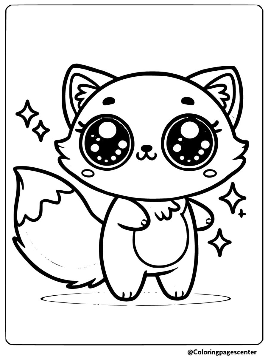 Coloring page of kawaii fox playing video games for kids