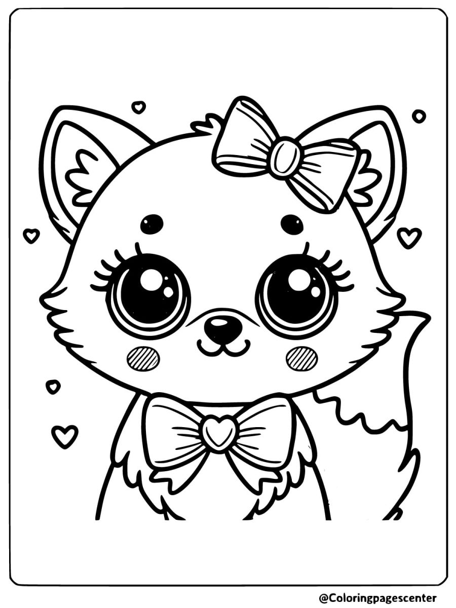 Charming kawaii fox with bowtie sweet coloring page