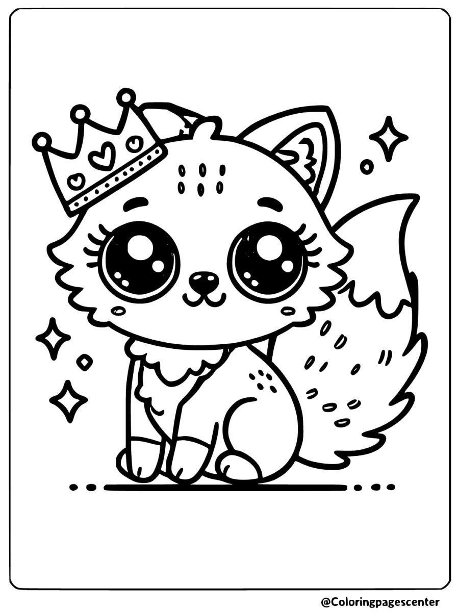 Coloring page of kawaii fox with sparkles for fun coloring