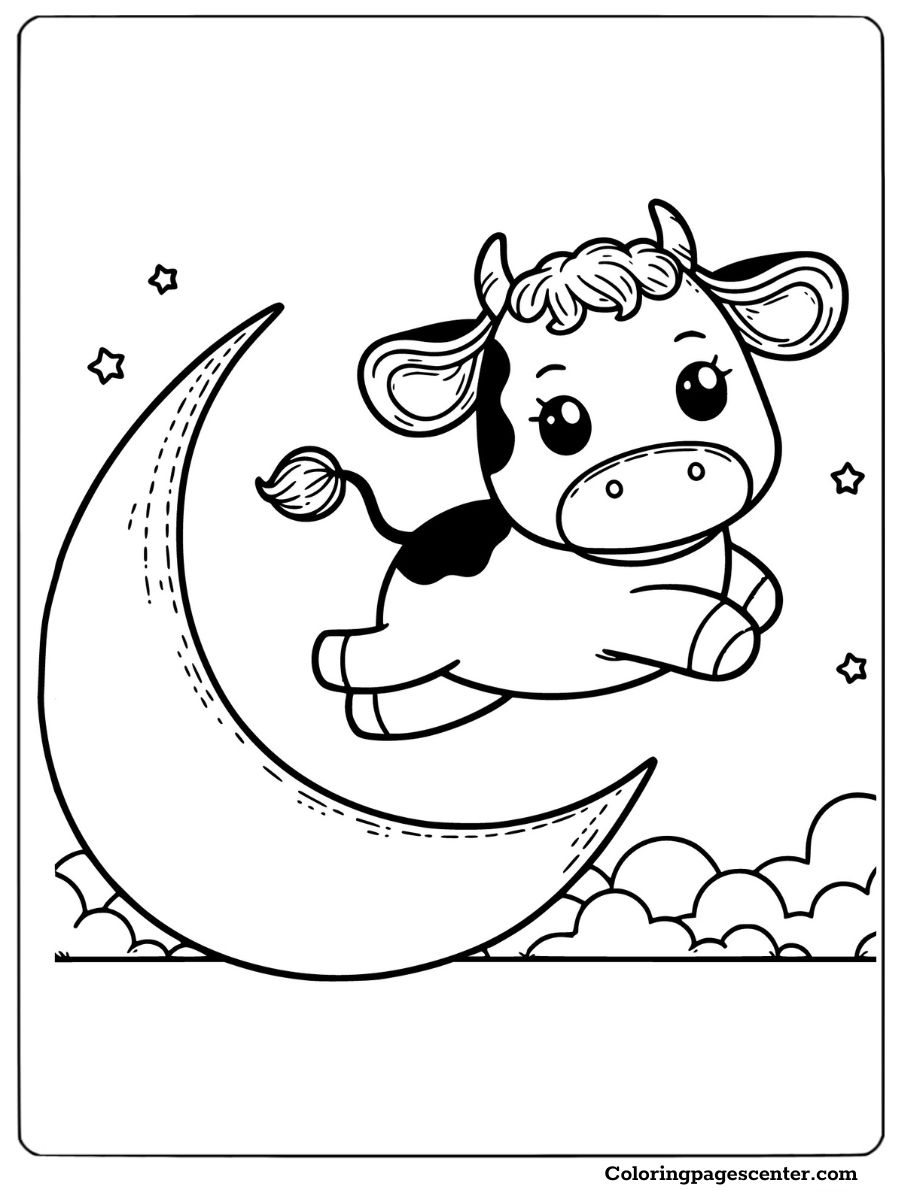 Cow jumped over the moon coloring page