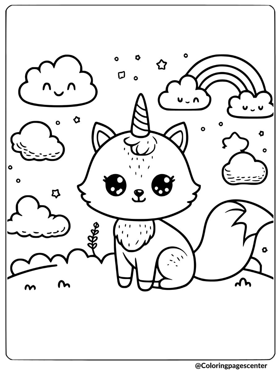 Free Printable Unicorn Fox Coloring Page