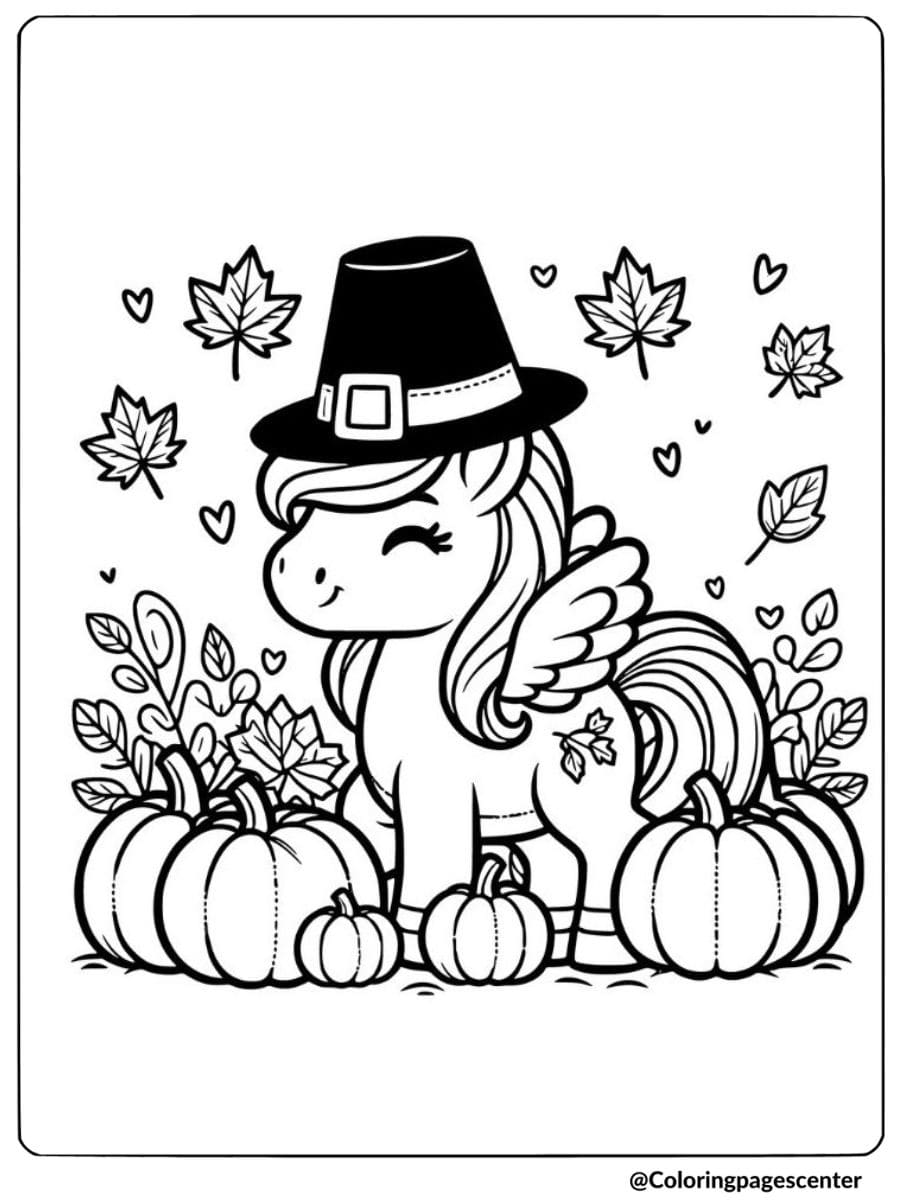 Thanksgiving Unicorn Coloring Page