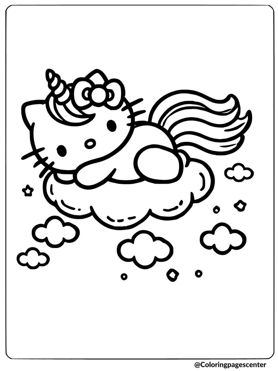 Unicorn Hello Kitty Coloring Page