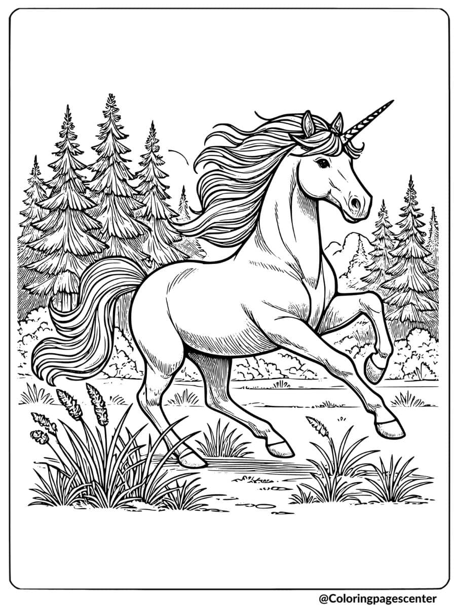 Realistic Unicorn Coloring Page