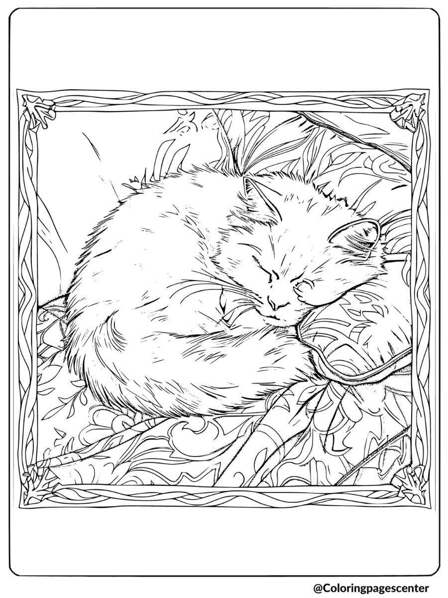 Realistic cat coloring page