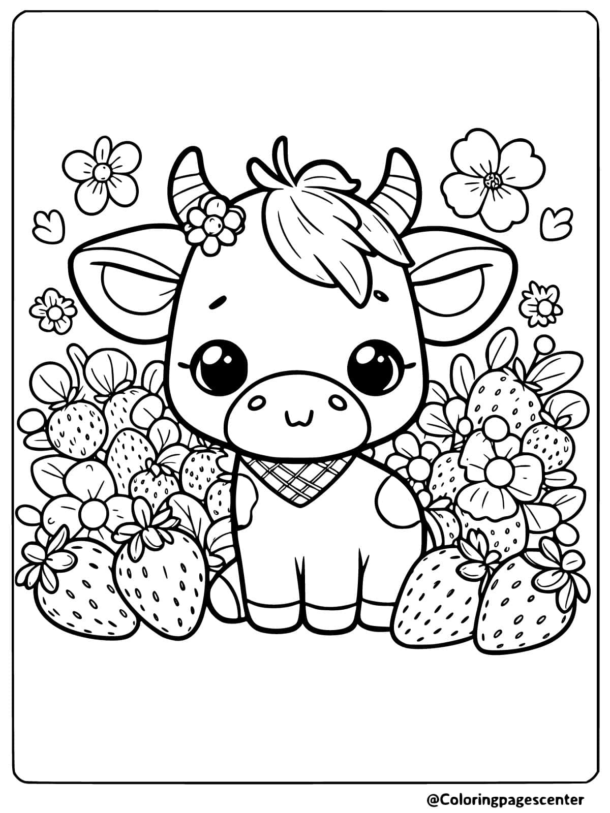 Cute Strawberry Cow Coloring Page