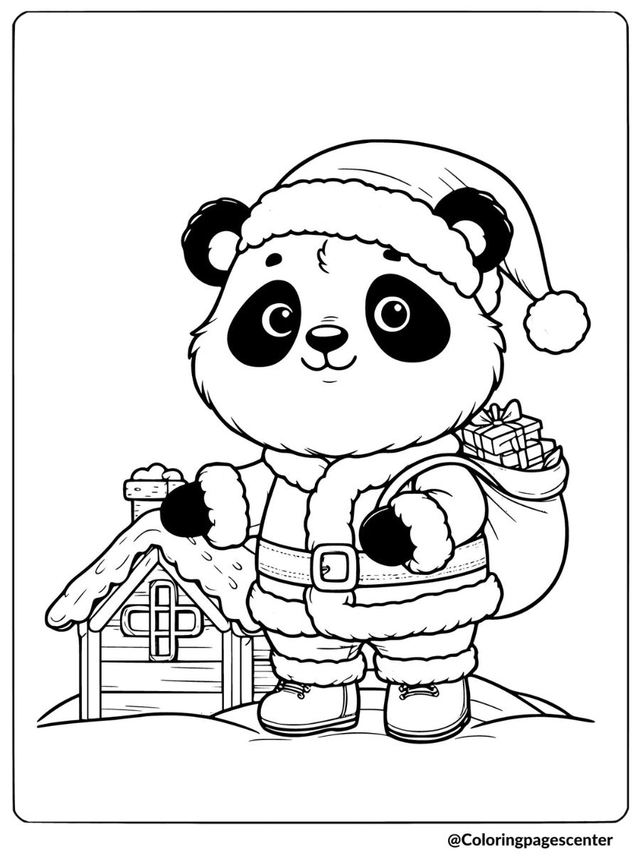 Christmas Panda Coloring Page