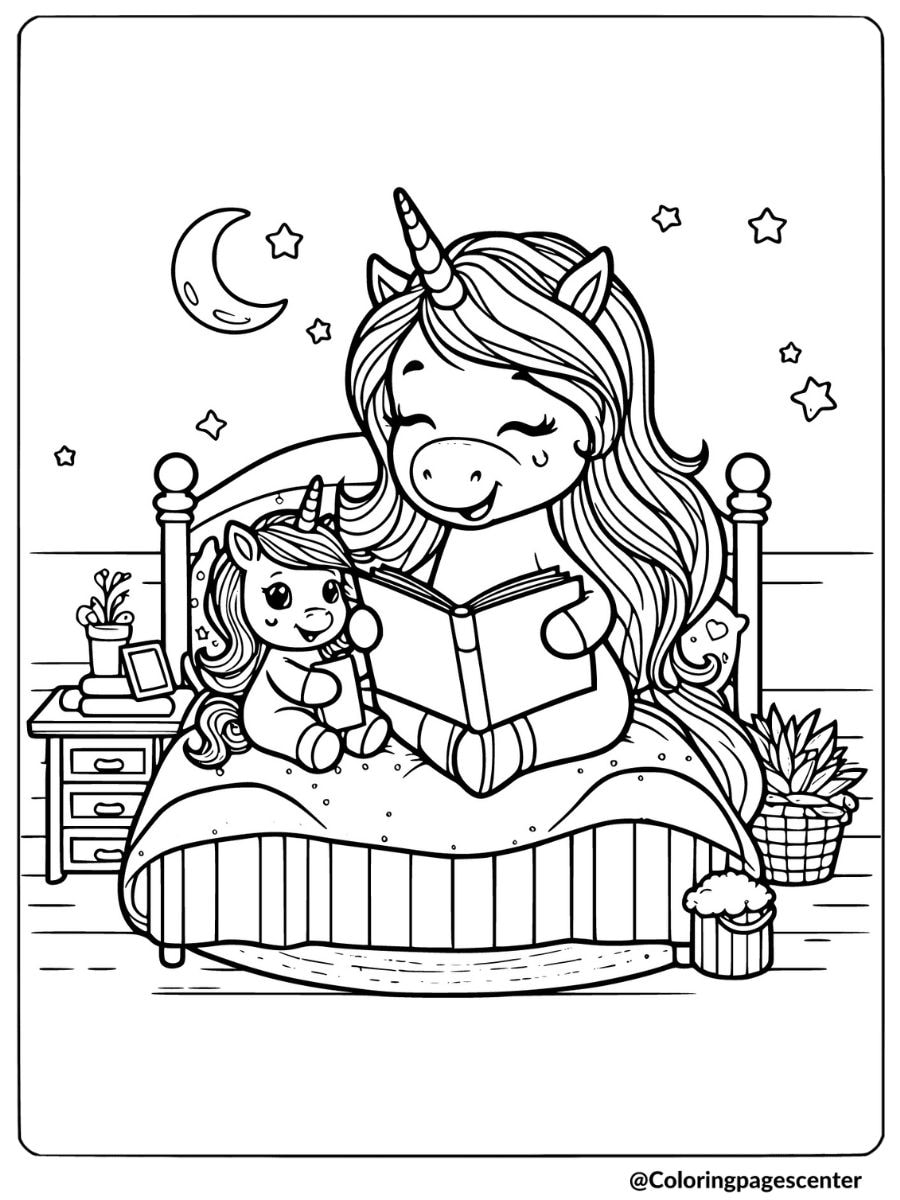 Mommy And Baby Unicorn Coloring Page