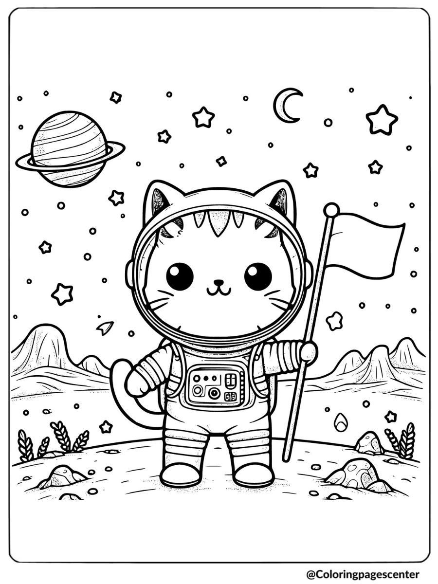 Space Cat Coloring Page