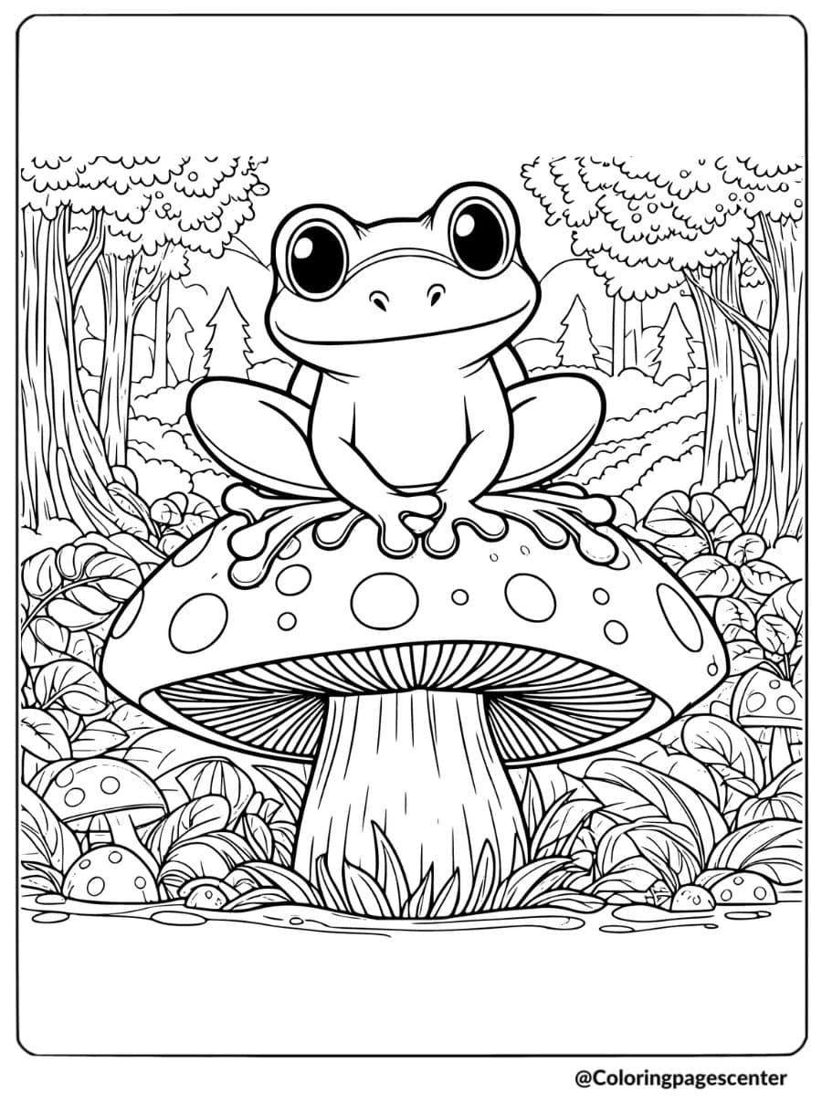 Frog And Mushroom Coloring Page