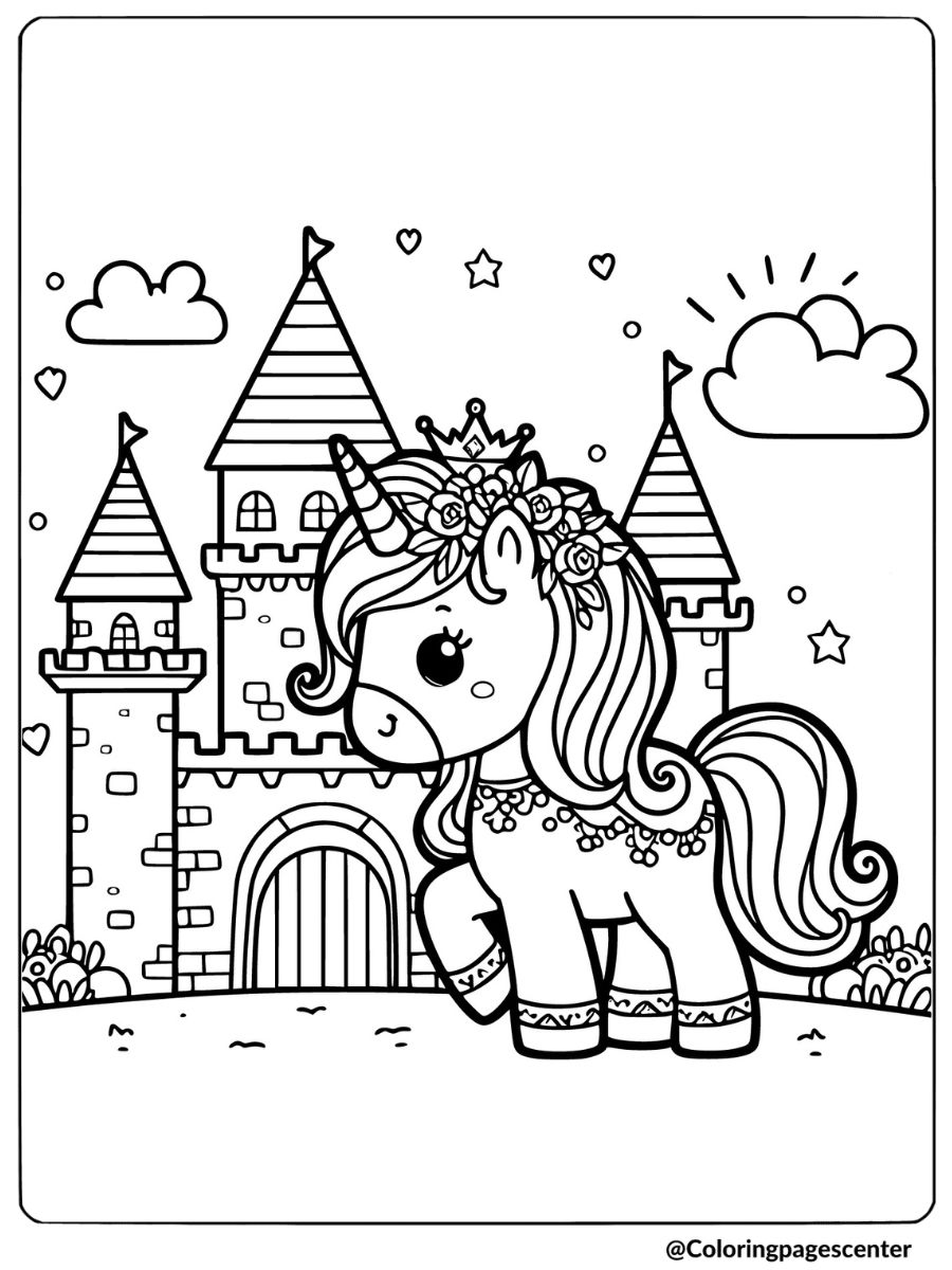Princess Unicorn Coloring Page