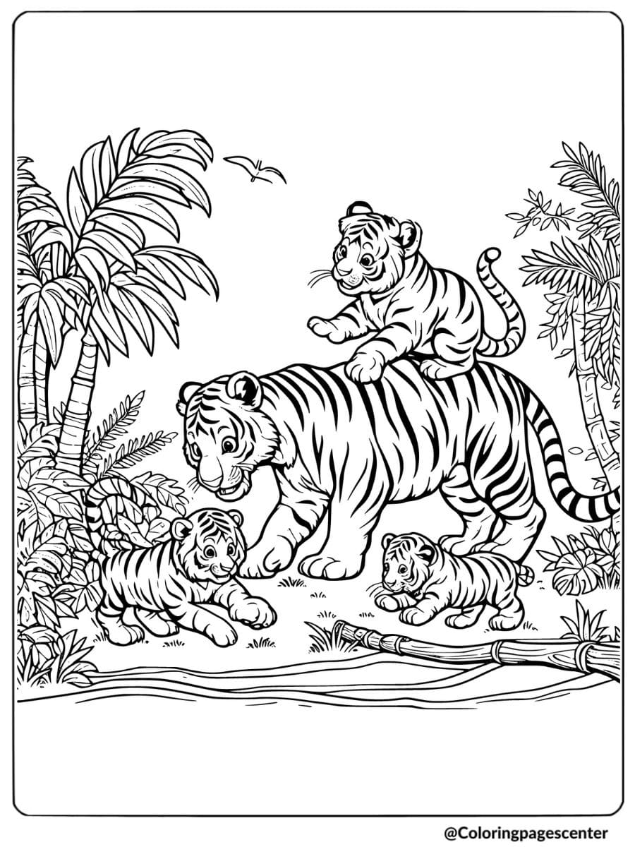 Tiger Family Coloring Page