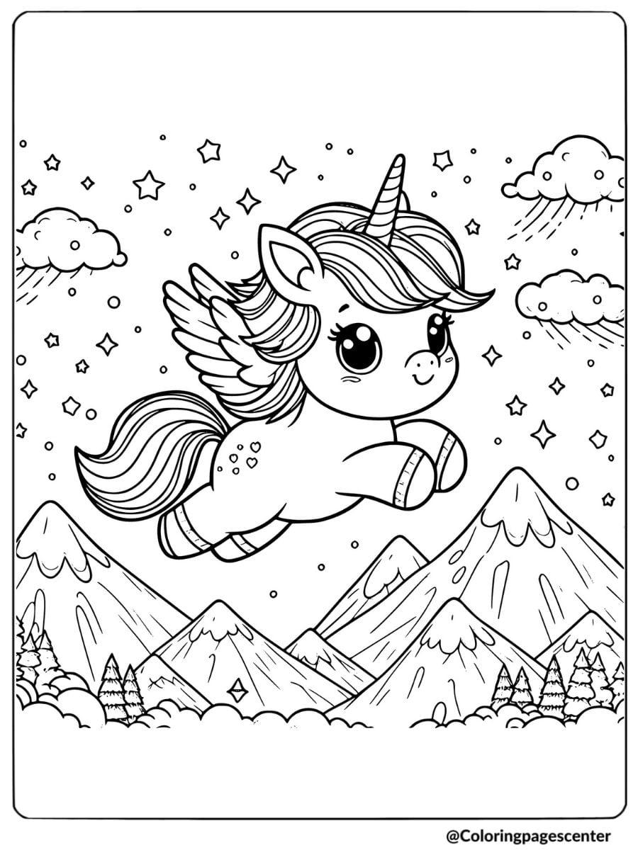 Flying Unicorn Coloring Page