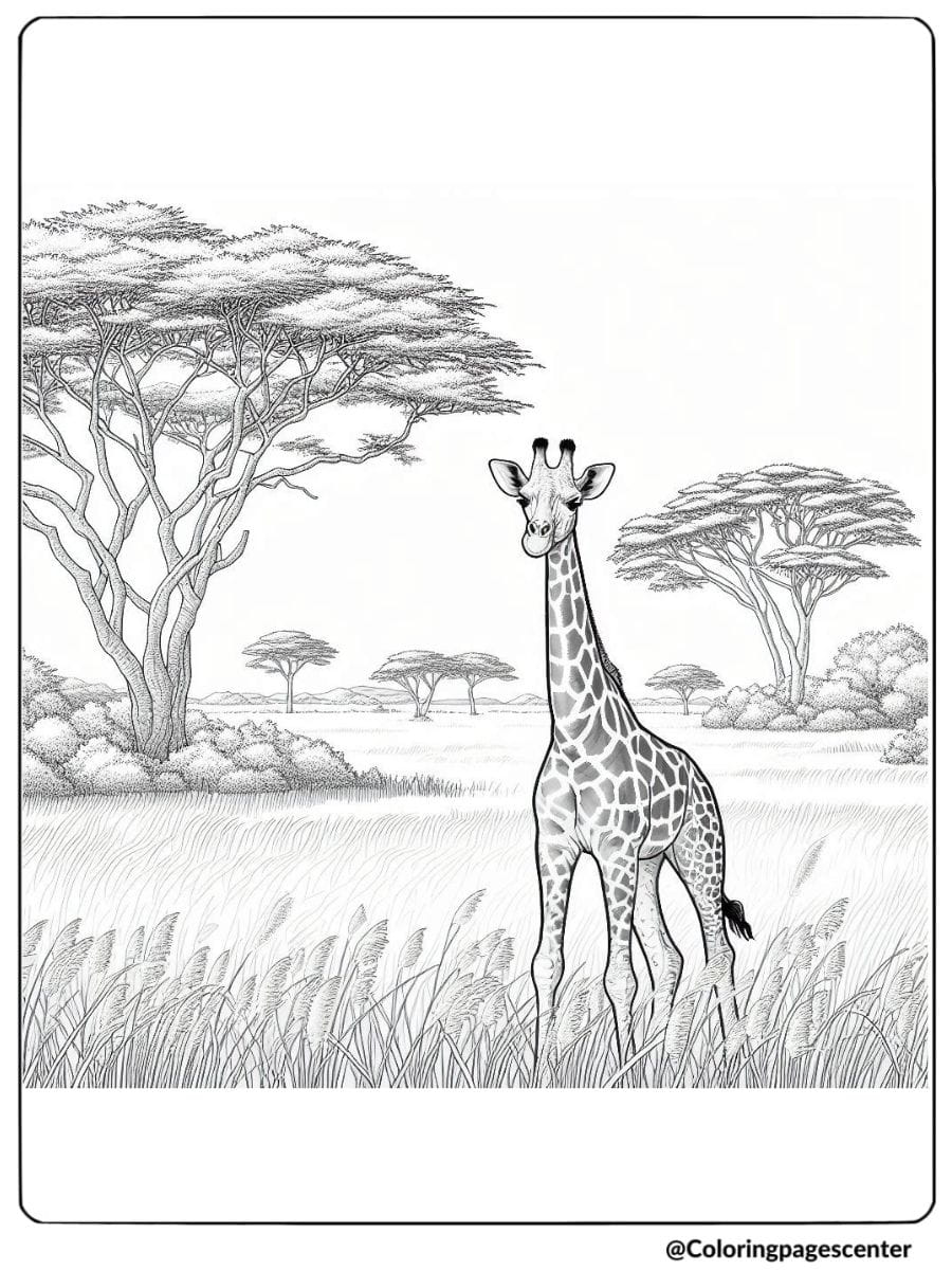 Realistic Giraffe Coloring Page